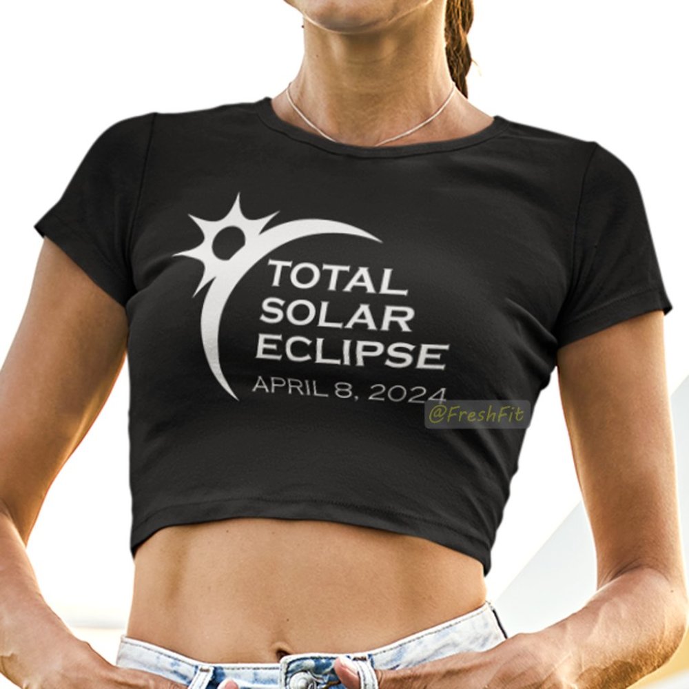🆕Total Solar Eclipse Date Shirt Black Fitted Crop Top Tee